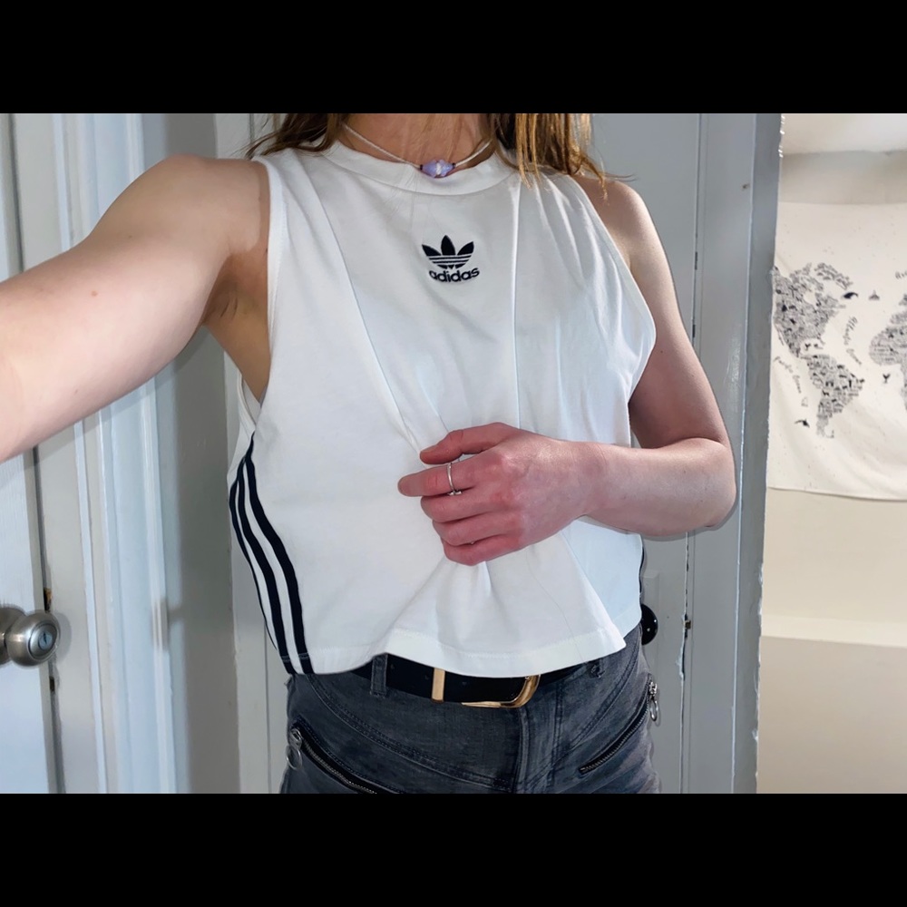 Brand new adidas cropped muscle tank in white (: